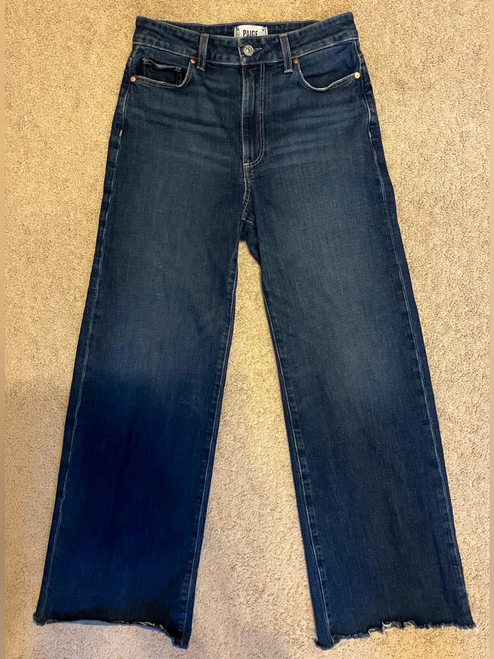 PAIGE Indigo Wide-Leg Jeans with Raw Hem